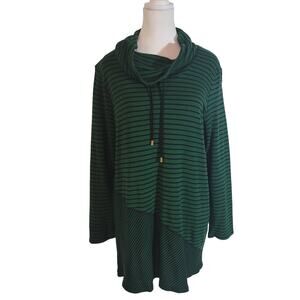 Chico's Size 2 US XL Zenergy Asymmetrical Striped Cowl Neck Pullover Top Casual